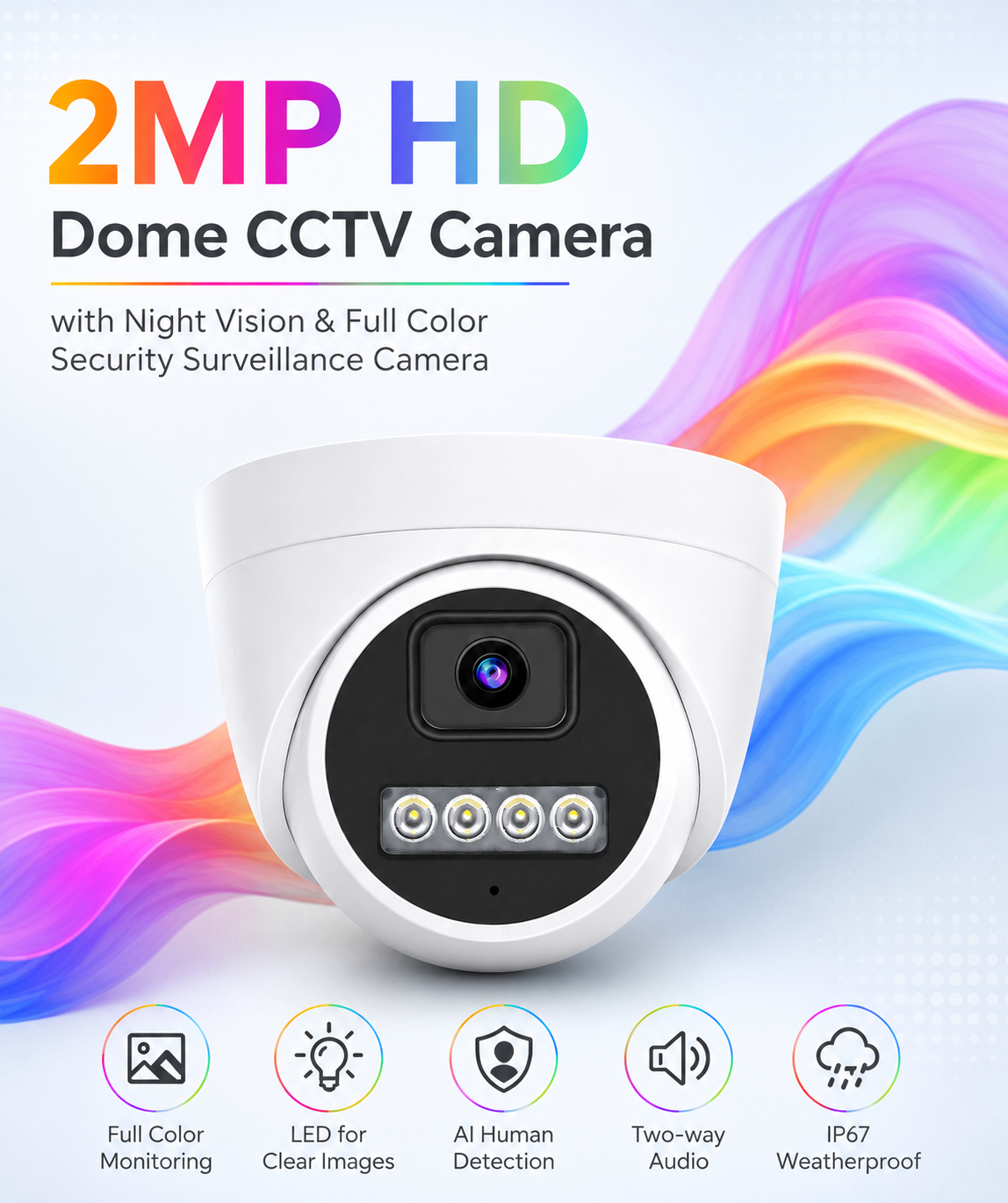 AYKAIT 2MP HD Dome CCTV Camera with Night Vision & Full Color Security Surveillance Camera