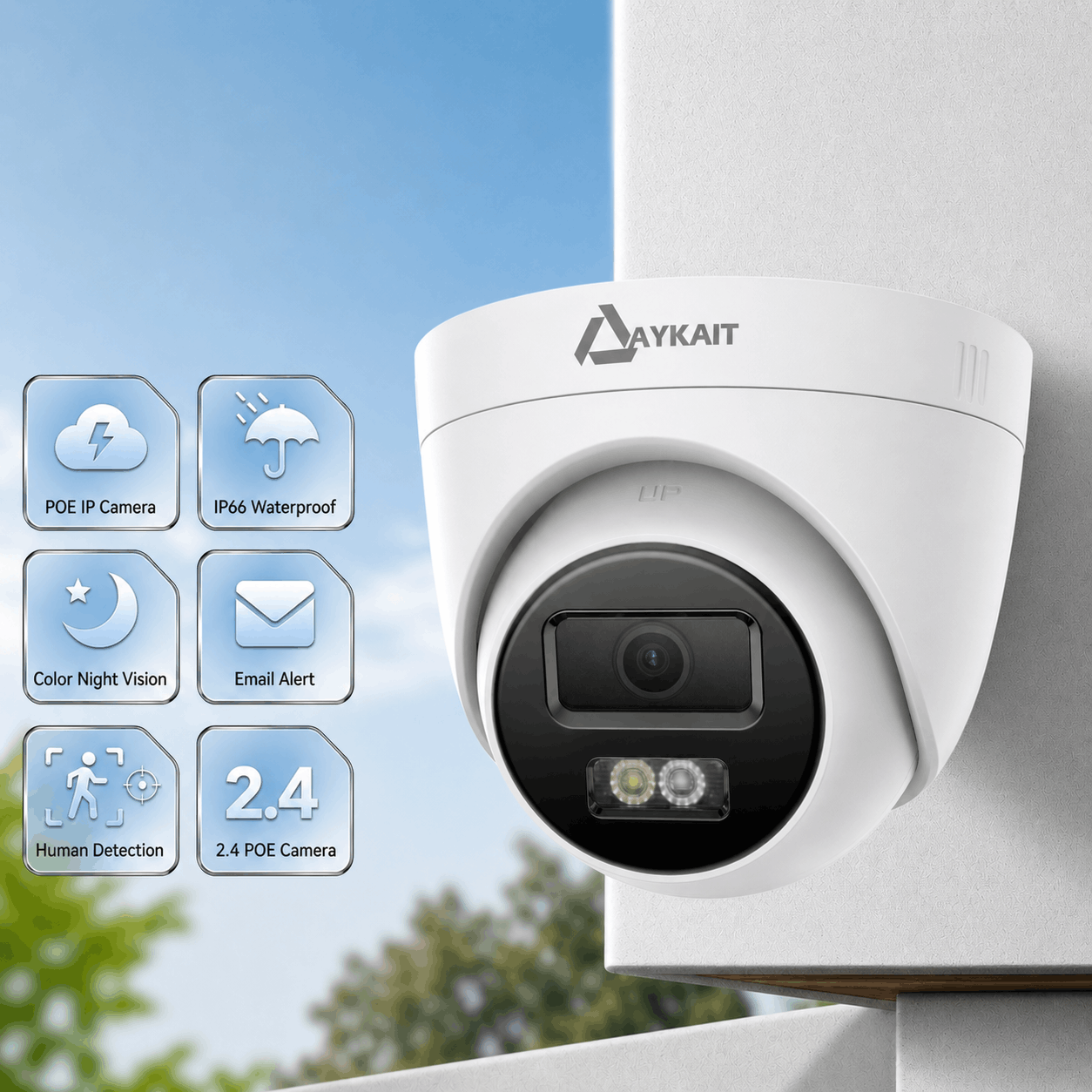 AYKAIT 2.4MP HD Dome CCTV Camera with Night Vision, Full Color View & Built-in Mic | 1080P Indoor/Outdoor Security Camera