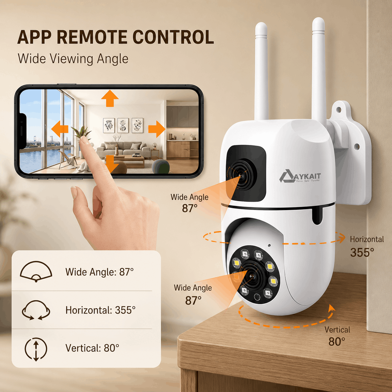 AYKAIT Dual Lens WiFi PTZ Security Camera 2MP HD Outdoor Wireless CCTV Camera with Night Vision, Two-Way Audio & Mobile App Control ( 2 year warranty )